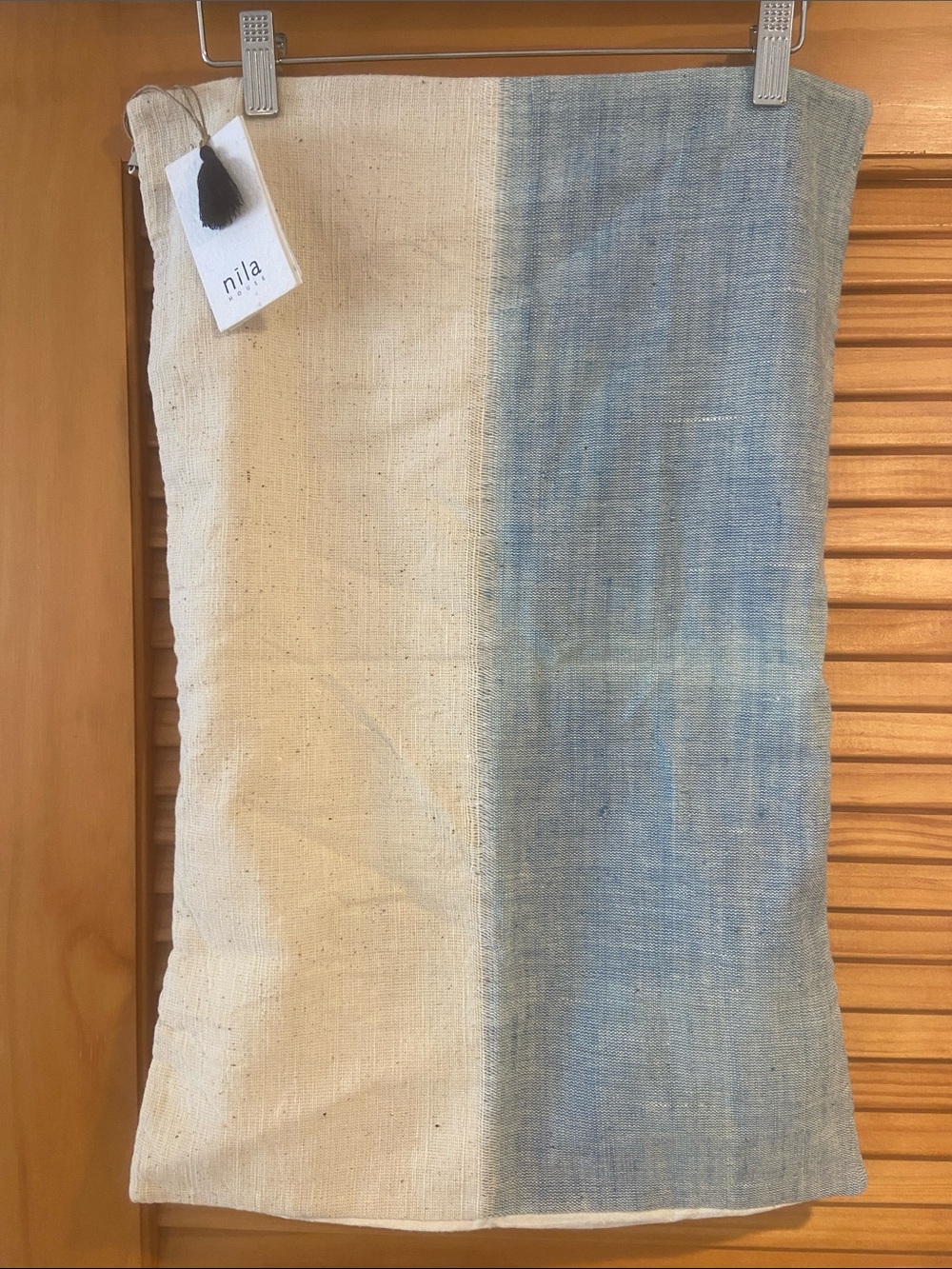Nila House Handwoven Cotton Linen Pillow Cover - Natural & Light Blue